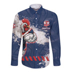 Personalized Sydney Roosters Rugby Long Sleeve Button Shirt Rooster Mascot - Sporty Splash Art Style