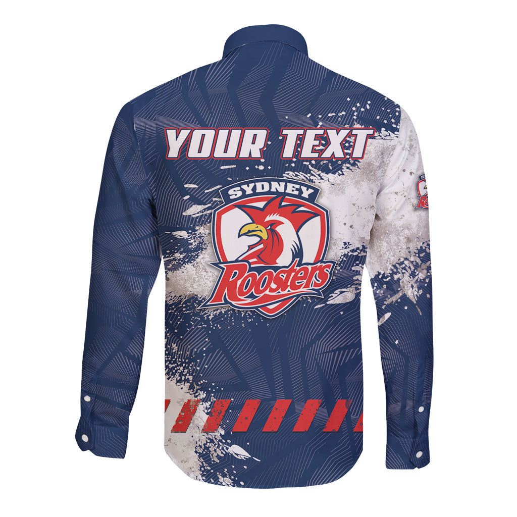 Personalized Sydney Roosters Rugby Long Sleeve Button Shirt Rooster Mascot - Sporty Splash Art Style