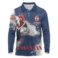 Personalized Sydney Roosters Rugby Long Sleeve Polo Shirt Rooster Mascot - Sporty Splash Art Style