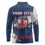 Personalized Sydney Roosters Rugby Long Sleeve Polo Shirt Rooster Mascot - Sporty Splash Art Style