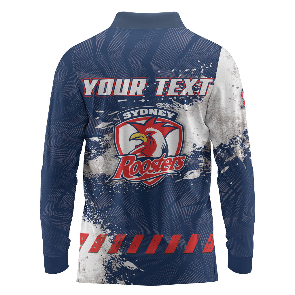 Personalized Sydney Roosters Rugby Long Sleeve Polo Shirt Rooster Mascot - Sporty Splash Art Style