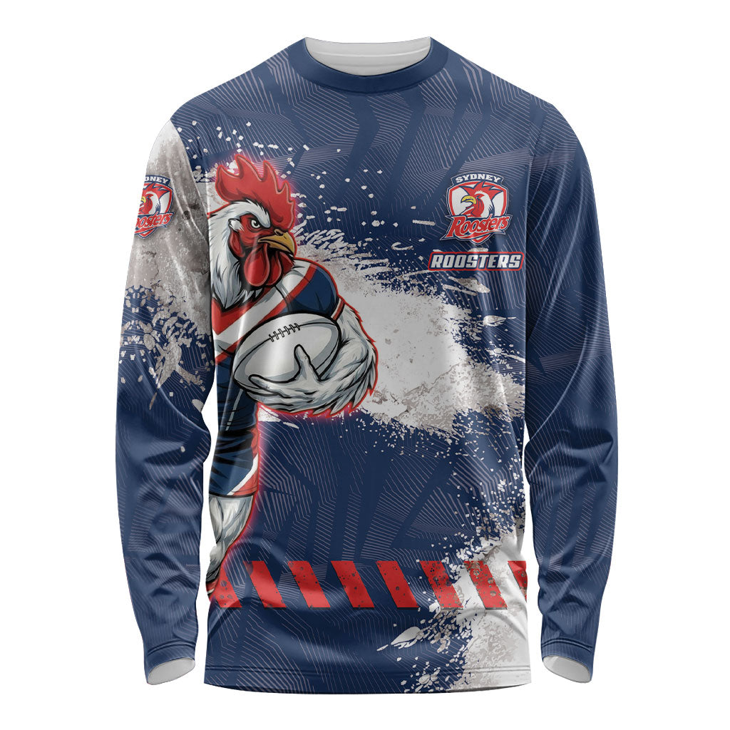 Personalized Sydney Roosters Rugby Long Sleeve Shirt Rooster Mascot - Sporty Splash Art Style