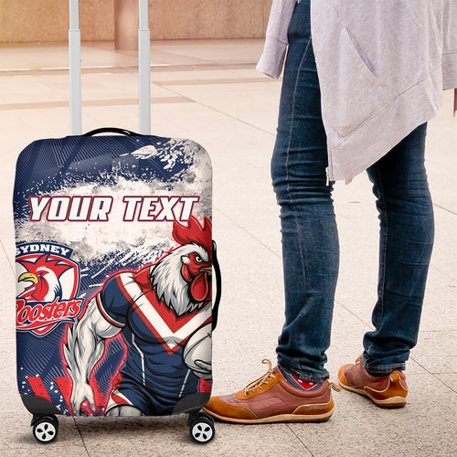 Personalized Sydney Roosters Rugby Luggage Cover Rooster Mascot - Sporty Splash Art Style