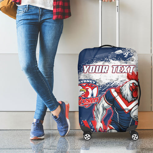Personalized Sydney Roosters Rugby Luggage Cover Rooster Mascot - Sporty Splash Art Style