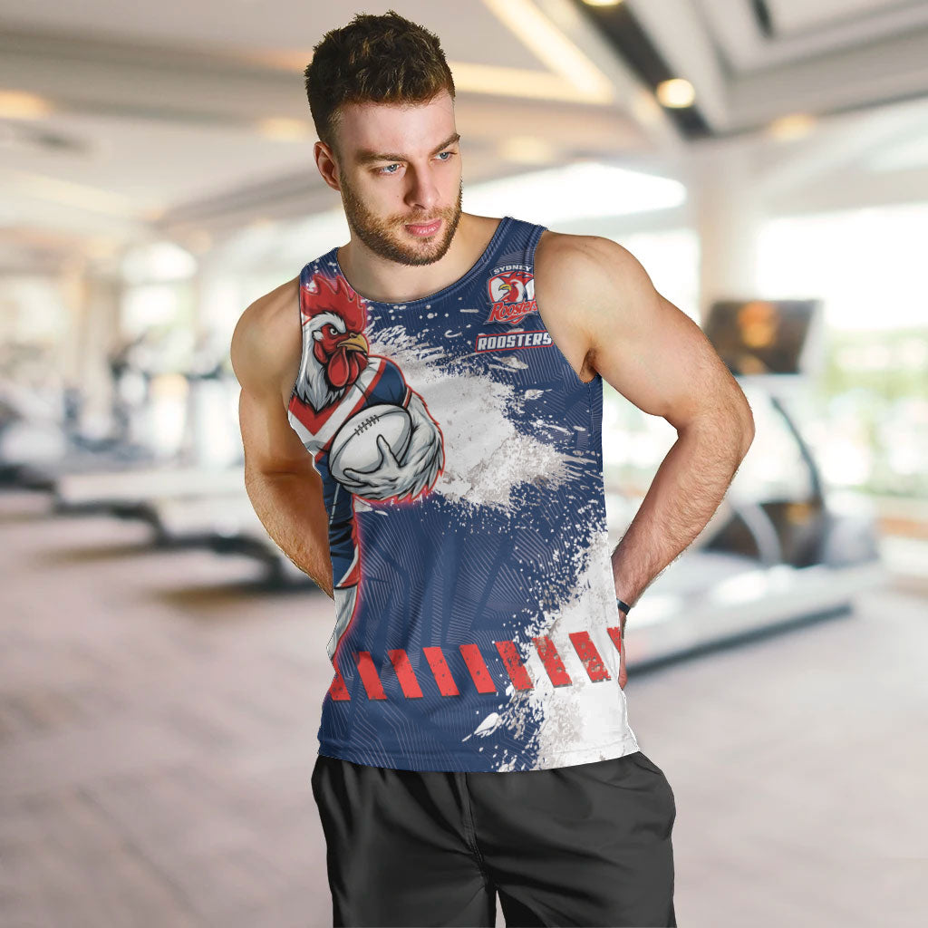 Personalized Sydney Roosters Rugby Men Tank Top Rooster Mascot - Sporty Splash Art Style