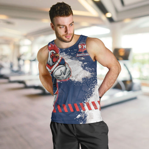 Personalized Sydney Roosters Rugby Men Tank Top Rooster Mascot - Sporty Splash Art Style