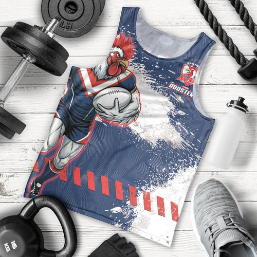Personalized Sydney Roosters Rugby Men Tank Top Rooster Mascot - Sporty Splash Art Style