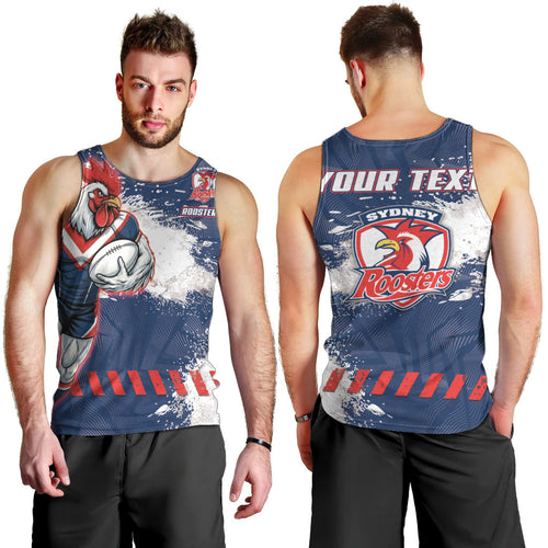 Personalized Sydney Roosters Rugby Men Tank Top Rooster Mascot - Sporty Splash Art Style