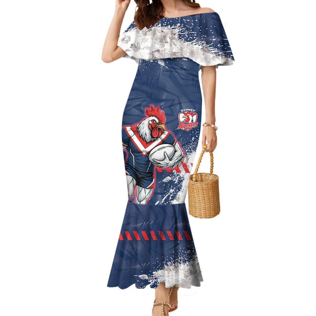Personalized Sydney Roosters Rugby Mermaid Dress Rooster Mascot - Sporty Splash Art Style
