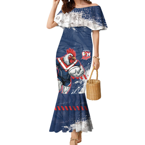 Personalized Sydney Roosters Rugby Mermaid Dress Rooster Mascot - Sporty Splash Art Style