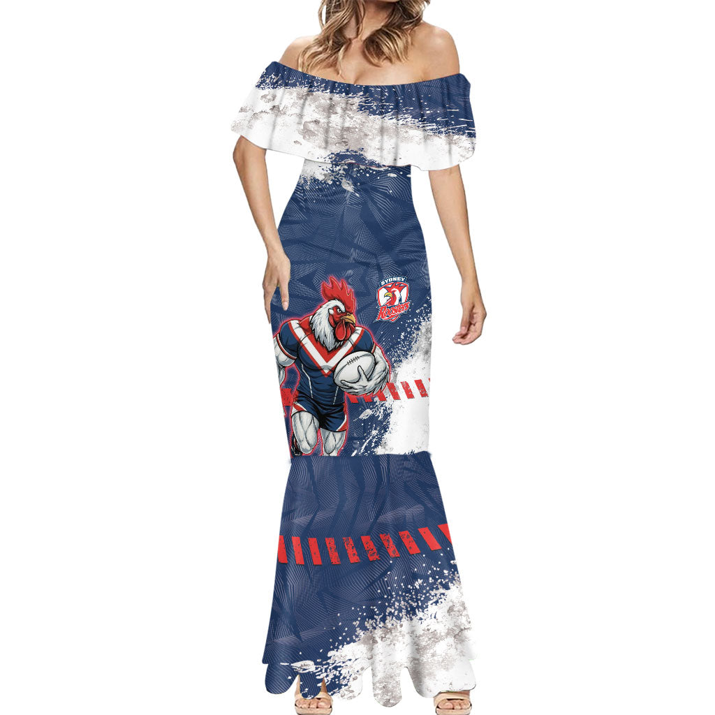 Personalized Sydney Roosters Rugby Mermaid Dress Rooster Mascot - Sporty Splash Art Style