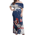 Personalized Sydney Roosters Rugby Off Shoulder Maxi Dress Rooster Mascot - Sporty Splash Art Style