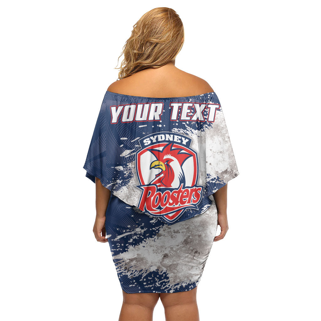 Personalized Sydney Roosters Rugby Off Shoulder Short Dress Rooster Mascot - Sporty Splash Art Style