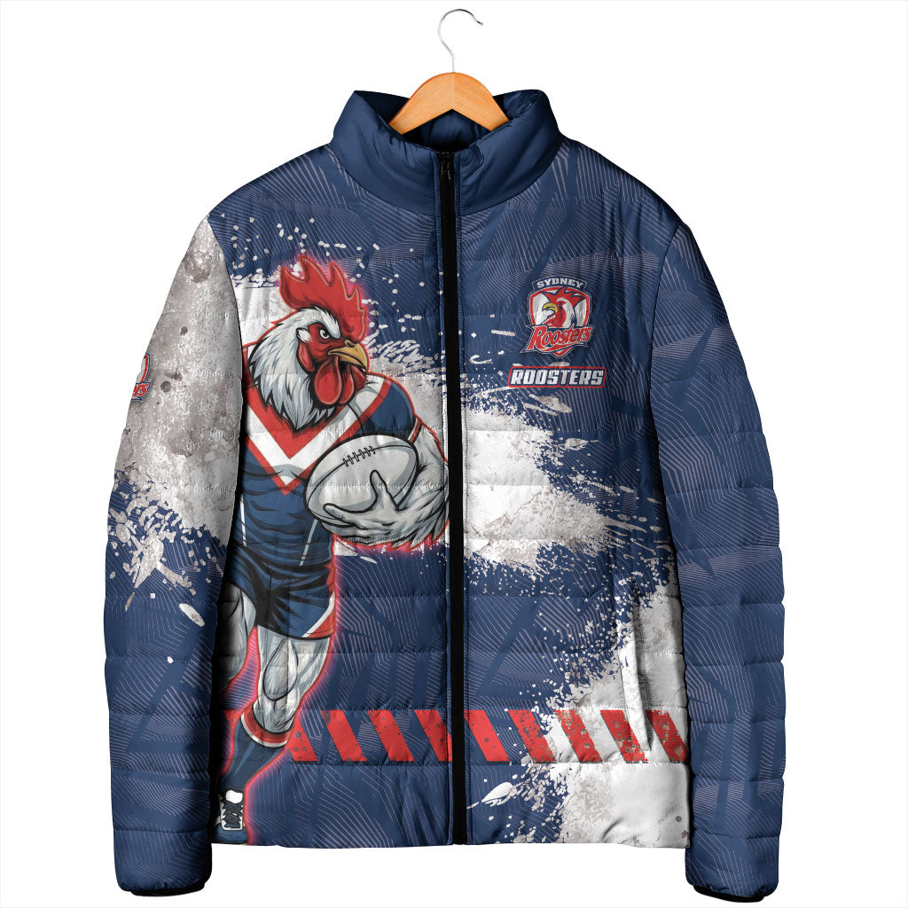 Personalized Sydney Roosters Rugby Padded Jacket Rooster Mascot - Sporty Splash Art Style