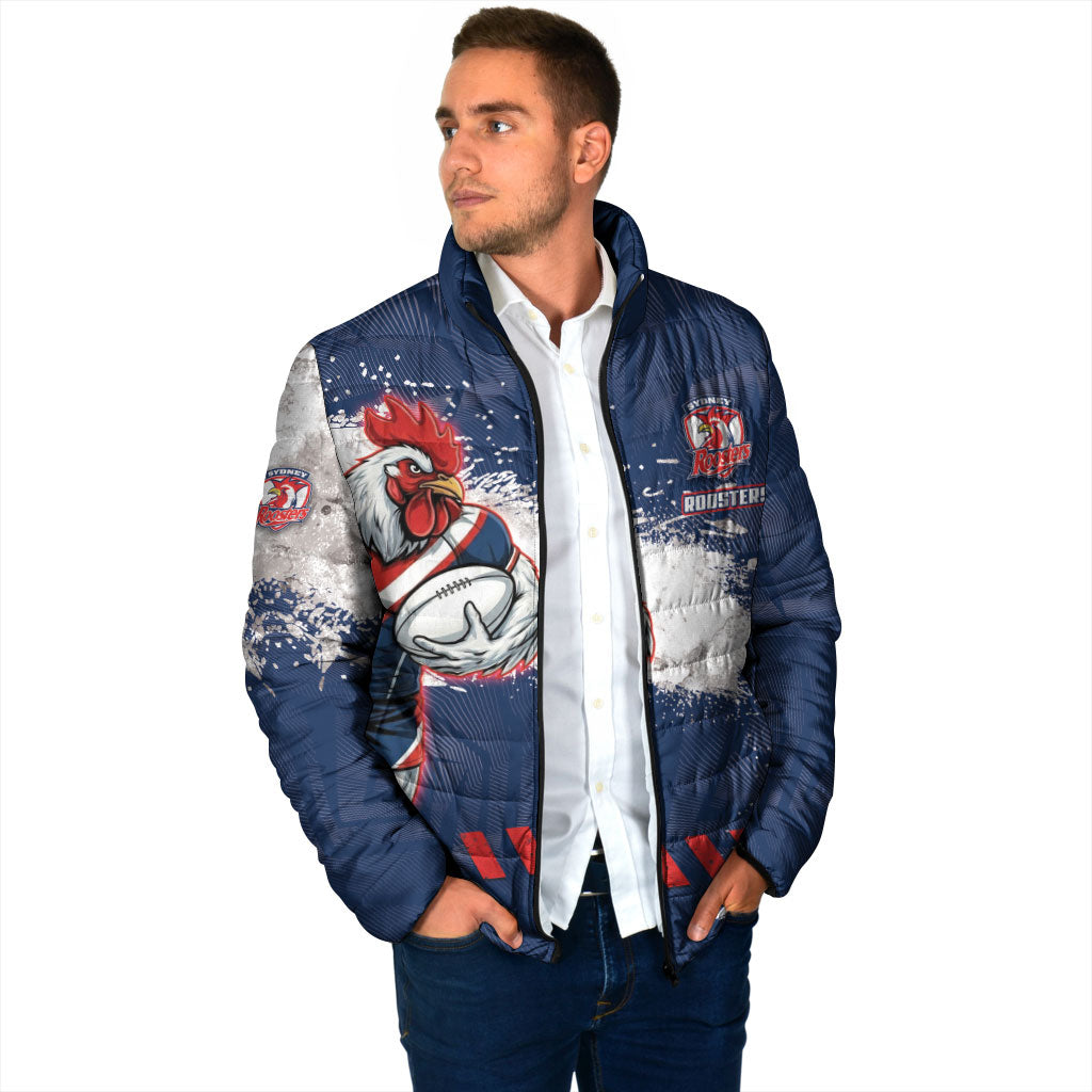 Personalized Sydney Roosters Rugby Padded Jacket Rooster Mascot - Sporty Splash Art Style