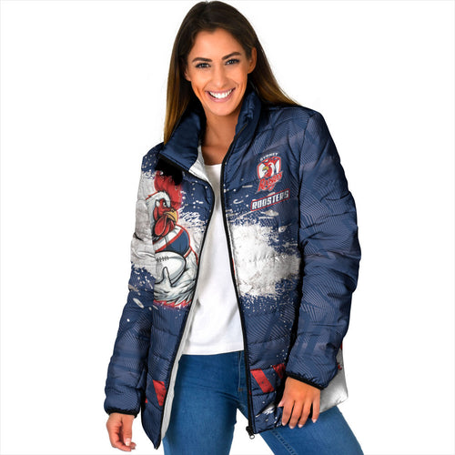 Personalized Sydney Roosters Rugby Padded Jacket Rooster Mascot - Sporty Splash Art Style