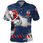Personalized Sydney Roosters Rugby Polo Shirt Rooster Mascot - Sporty Splash Art Style