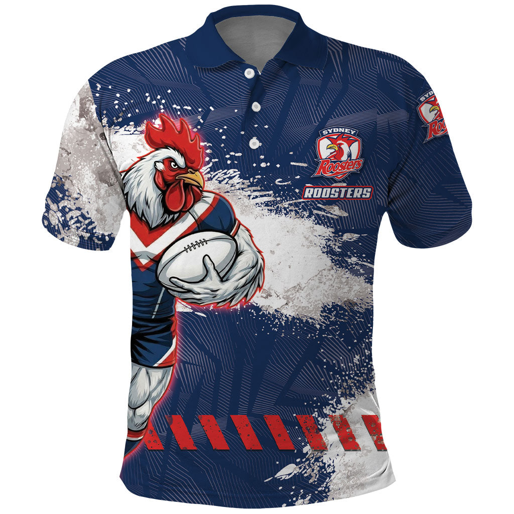 Personalized Sydney Roosters Rugby Polo Shirt Rooster Mascot - Sporty Splash Art Style