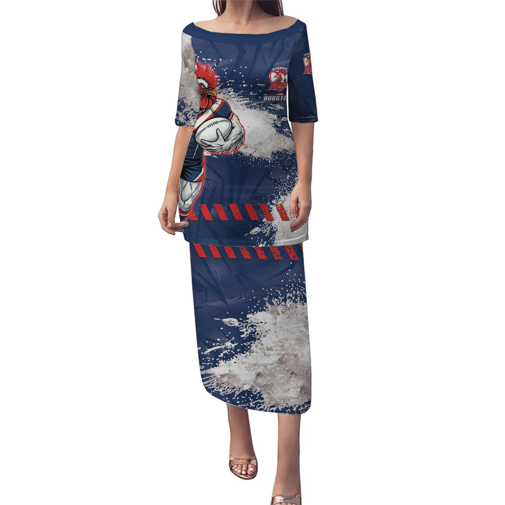 Personalized Sydney Roosters Rugby Puletasi Rooster Mascot - Sporty Splash Art Style