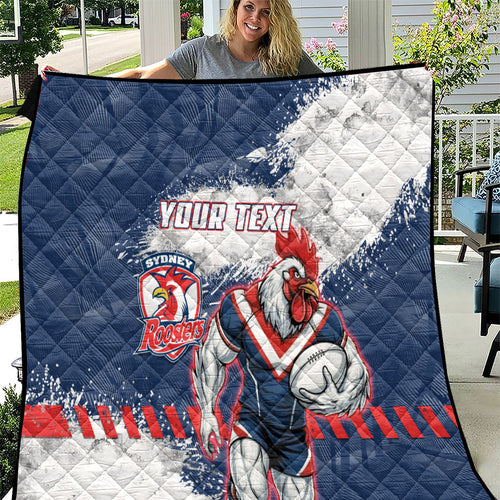 Personalized Sydney Roosters Rugby Quilt Rooster Mascot - Sporty Splash Art Style