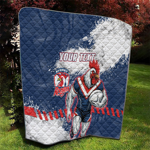 Personalized Sydney Roosters Rugby Quilt Rooster Mascot - Sporty Splash Art Style