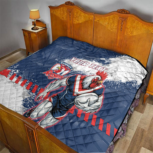Personalized Sydney Roosters Rugby Quilt Rooster Mascot - Sporty Splash Art Style
