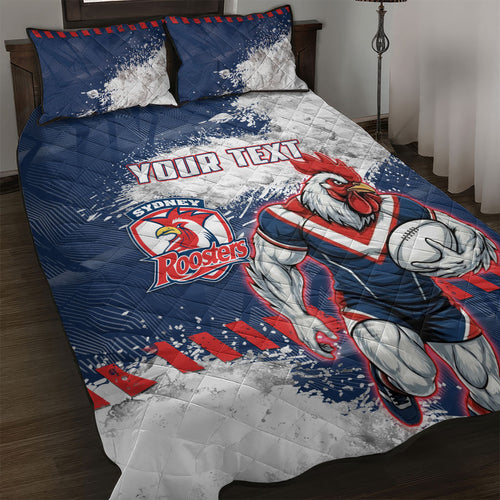 Personalized Sydney Roosters Rugby Quilt Bed Set Rooster Mascot - Sporty Splash Art Style