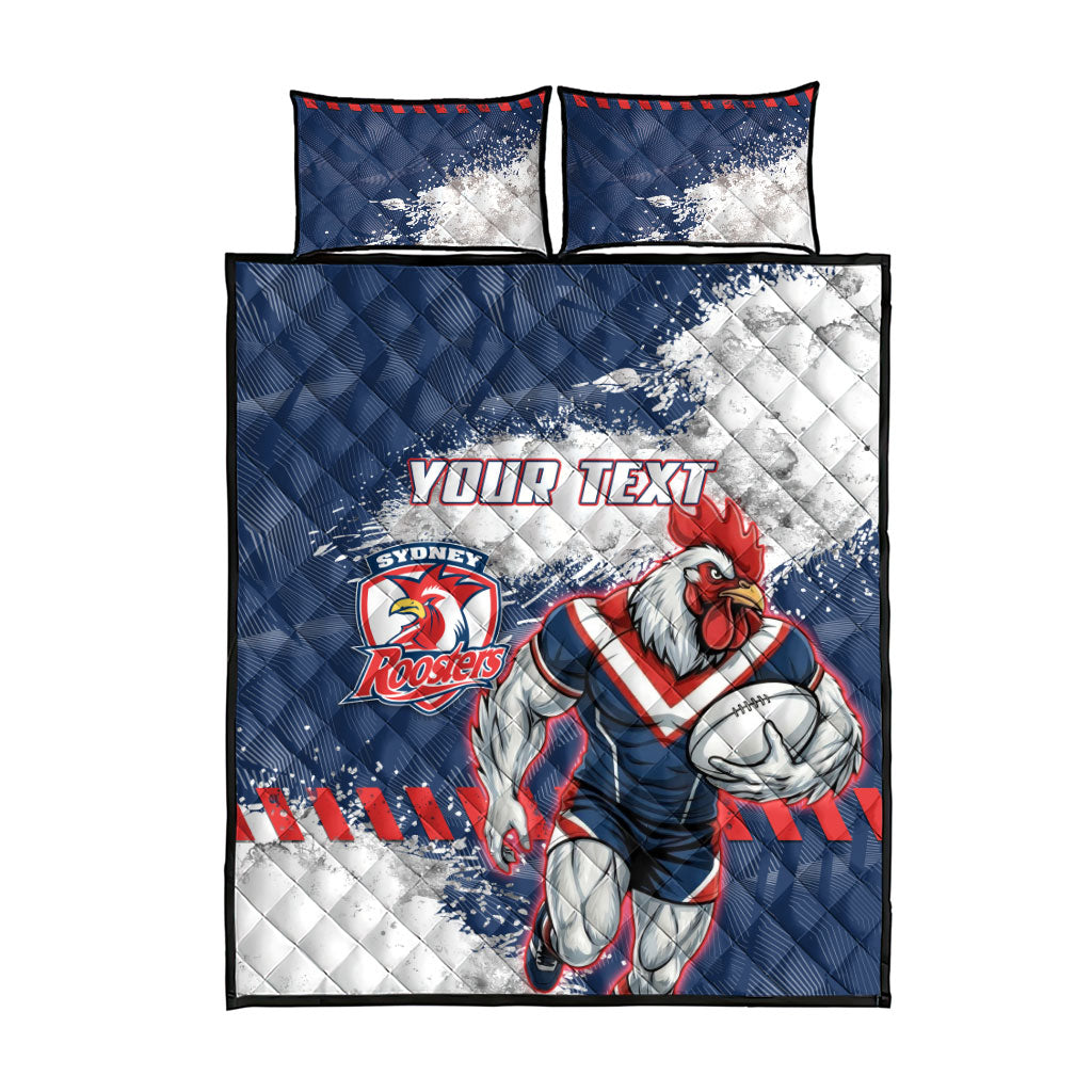 Personalized Sydney Roosters Rugby Quilt Bed Set Rooster Mascot - Sporty Splash Art Style