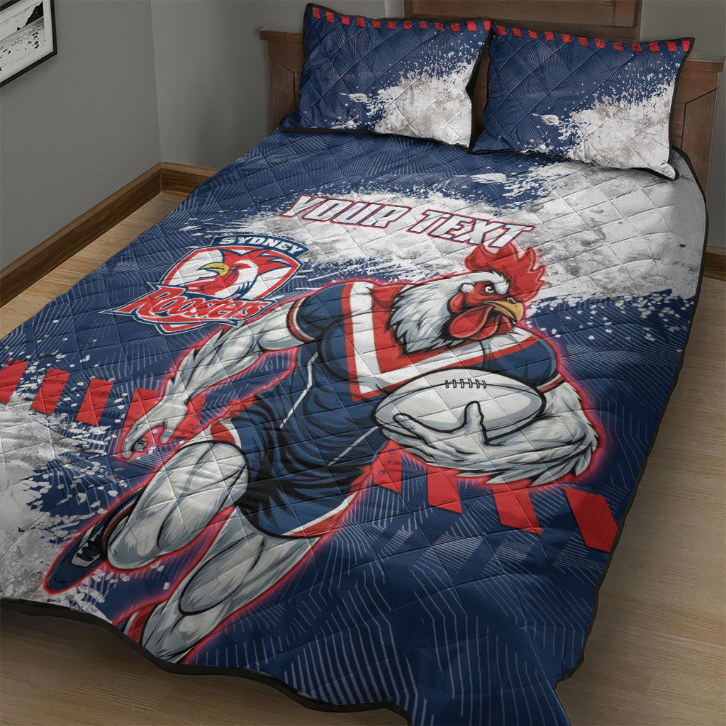 Personalized Sydney Roosters Rugby Quilt Bed Set Rooster Mascot - Sporty Splash Art Style