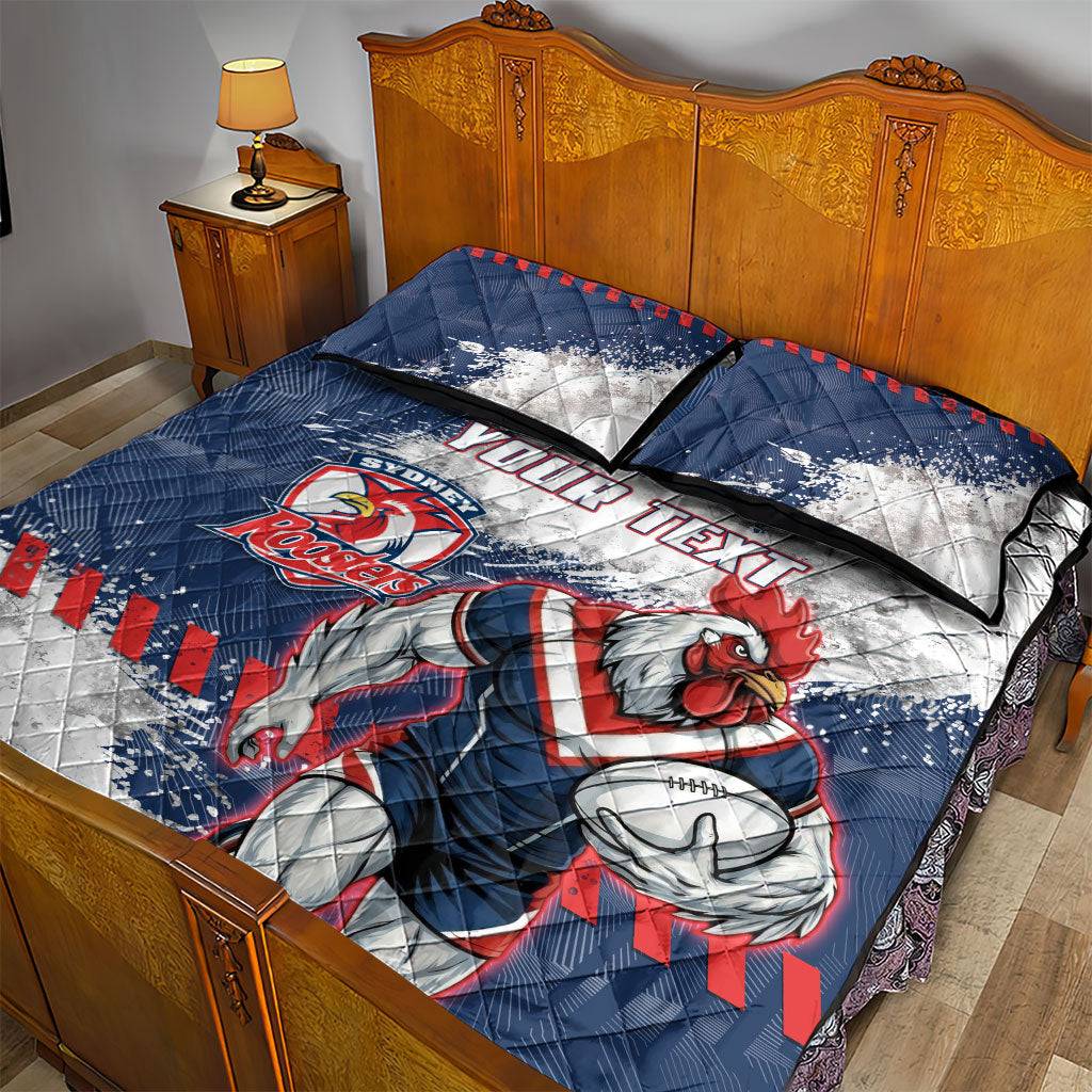 Personalized Sydney Roosters Rugby Quilt Bed Set Rooster Mascot - Sporty Splash Art Style