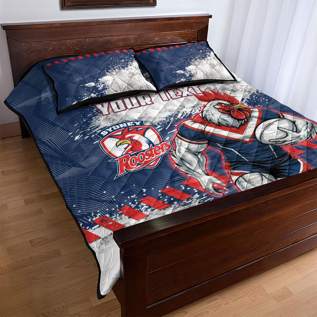 Personalized Sydney Roosters Rugby Quilt Bed Set Rooster Mascot - Sporty Splash Art Style