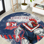 Personalized Sydney Roosters Rugby Round Carpet Rooster Mascot - Sporty Splash Art Style