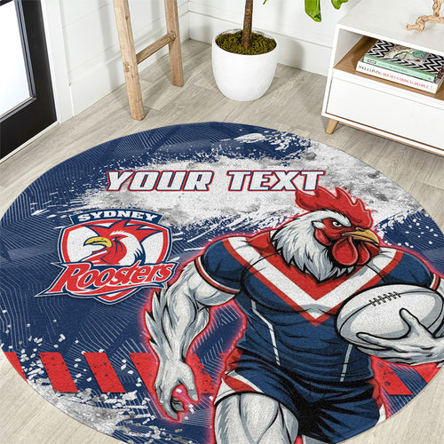 Personalized Sydney Roosters Rugby Round Carpet Rooster Mascot - Sporty Splash Art Style