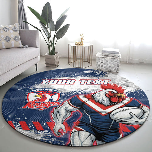 Personalized Sydney Roosters Rugby Round Carpet Rooster Mascot - Sporty Splash Art Style