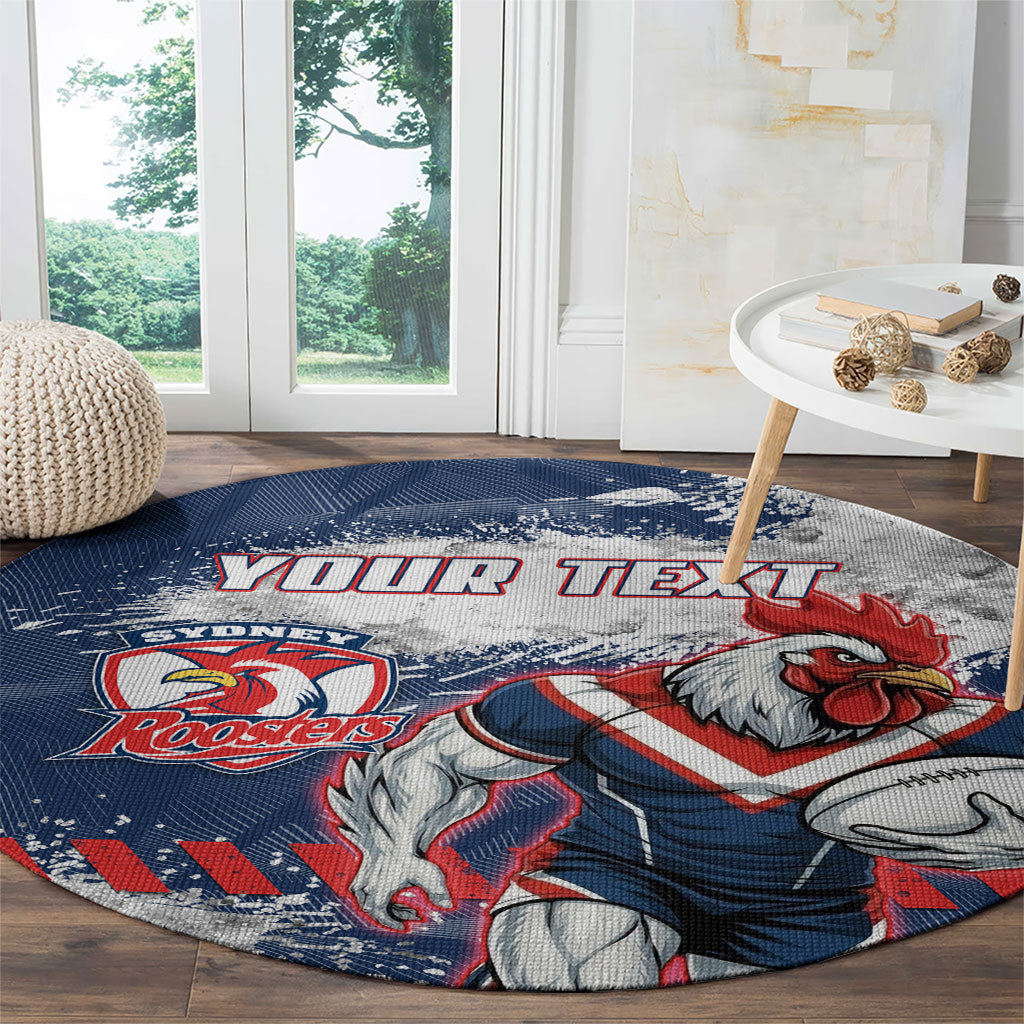 Personalized Sydney Roosters Rugby Round Carpet Rooster Mascot - Sporty Splash Art Style