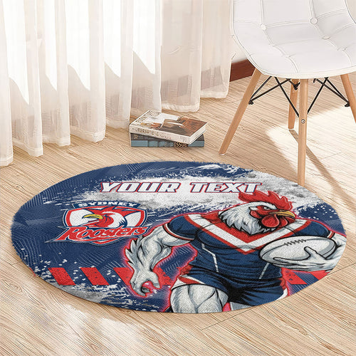 Personalized Sydney Roosters Rugby Round Carpet Rooster Mascot - Sporty Splash Art Style