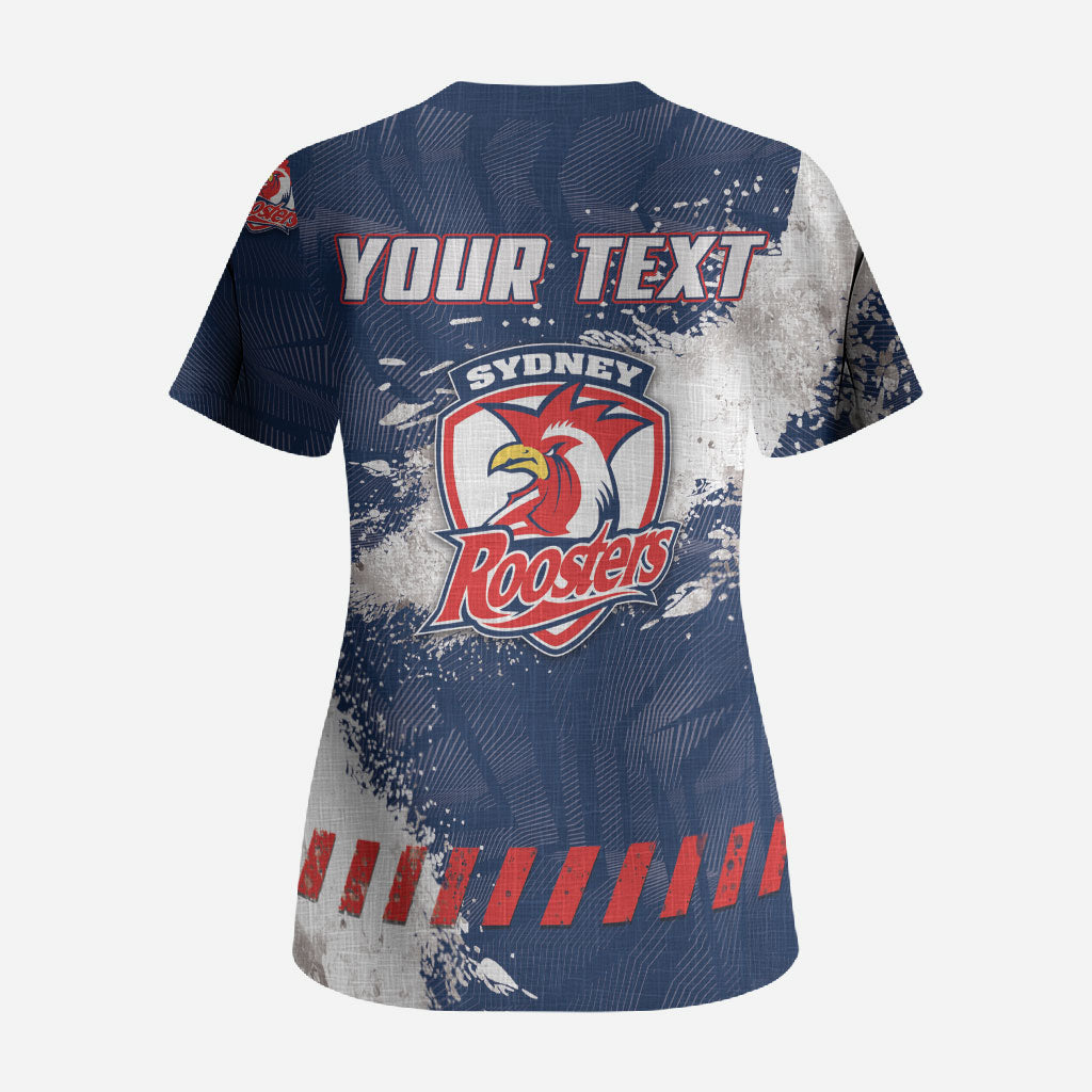 Personalized Sydney Roosters Rugby Scrub Top Rooster Mascot - Sporty Splash Art Style