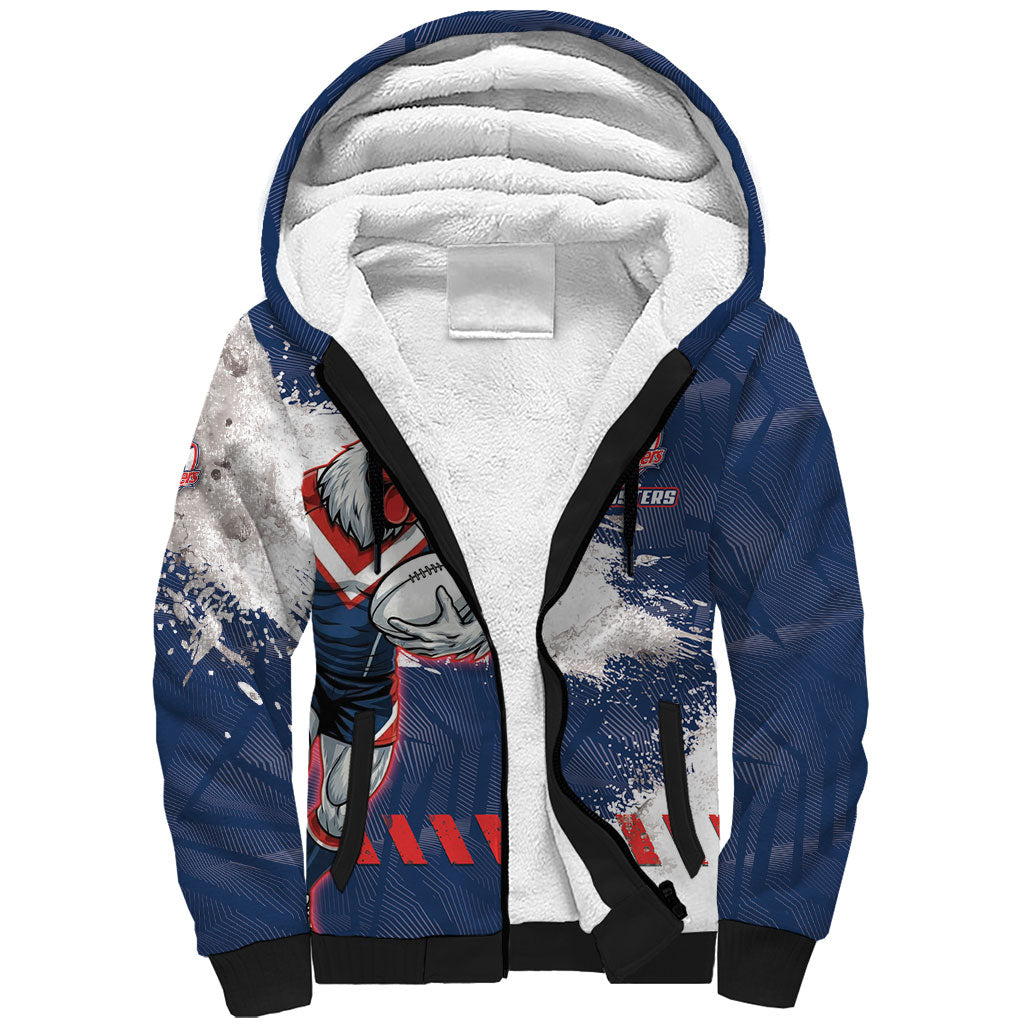 Personalized Sydney Roosters Rugby Sherpa Hoodie Rooster Mascot - Sporty Splash Art Style