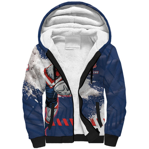 Personalized Sydney Roosters Rugby Sherpa Hoodie Rooster Mascot - Sporty Splash Art Style