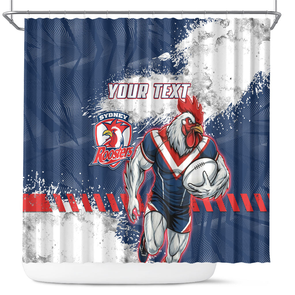Personalized Sydney Roosters Rugby Shower Curtain Rooster Mascot - Sporty Splash Art Style