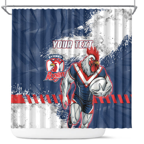 Personalized Sydney Roosters Rugby Shower Curtain Rooster Mascot - Sporty Splash Art Style