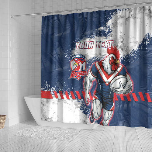 Personalized Sydney Roosters Rugby Shower Curtain Rooster Mascot - Sporty Splash Art Style
