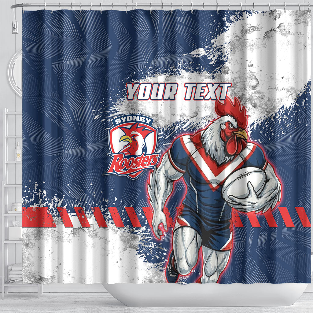 Personalized Sydney Roosters Rugby Shower Curtain Rooster Mascot - Sporty Splash Art Style