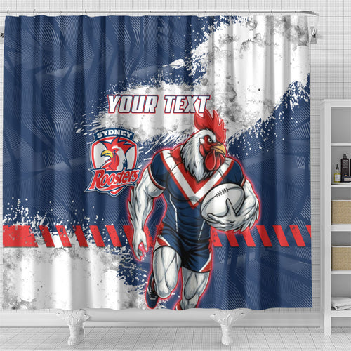 Personalized Sydney Roosters Rugby Shower Curtain Rooster Mascot - Sporty Splash Art Style