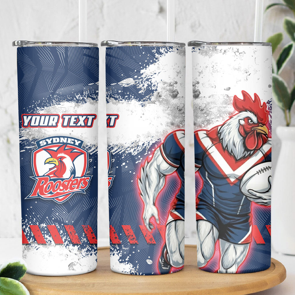 Personalized Sydney Roosters Rugby Skinny Tumbler Rooster Mascot - Sporty Splash Art Style