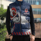 Personalized Sydney Roosters Rugby Sleeveless Puffer Jacket Rooster Mascot - Sporty Splash Art Style