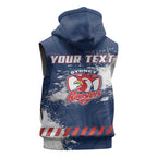 Personalized Sydney Roosters Rugby Sleeveless Zip Hoodie Rooster Mascot - Sporty Splash Art Style