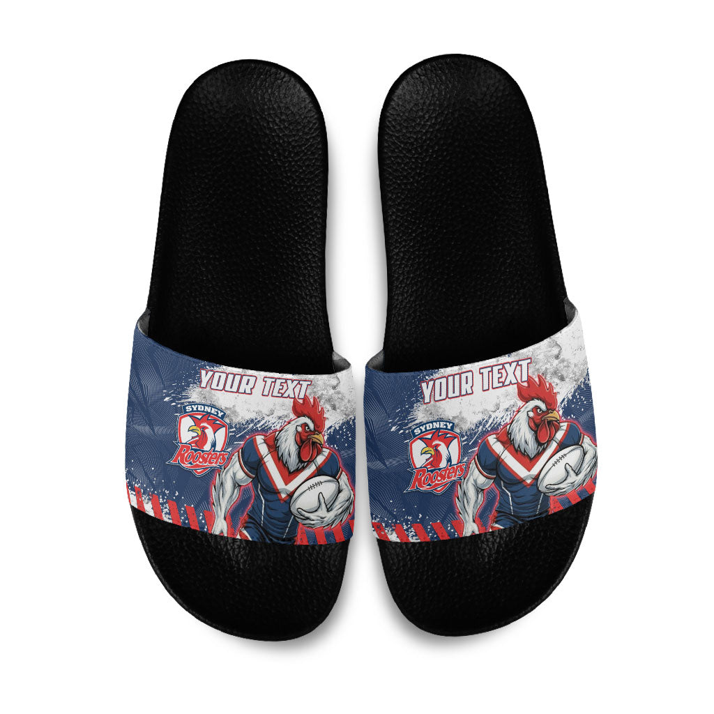 Personalized Sydney Roosters Rugby Slide Sandals Rooster Mascot - Sporty Splash Art Style