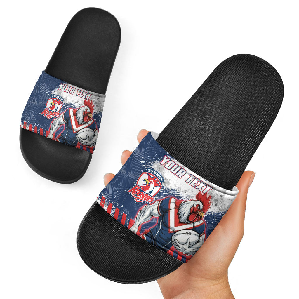 Personalized Sydney Roosters Rugby Slide Sandals Rooster Mascot - Sporty Splash Art Style
