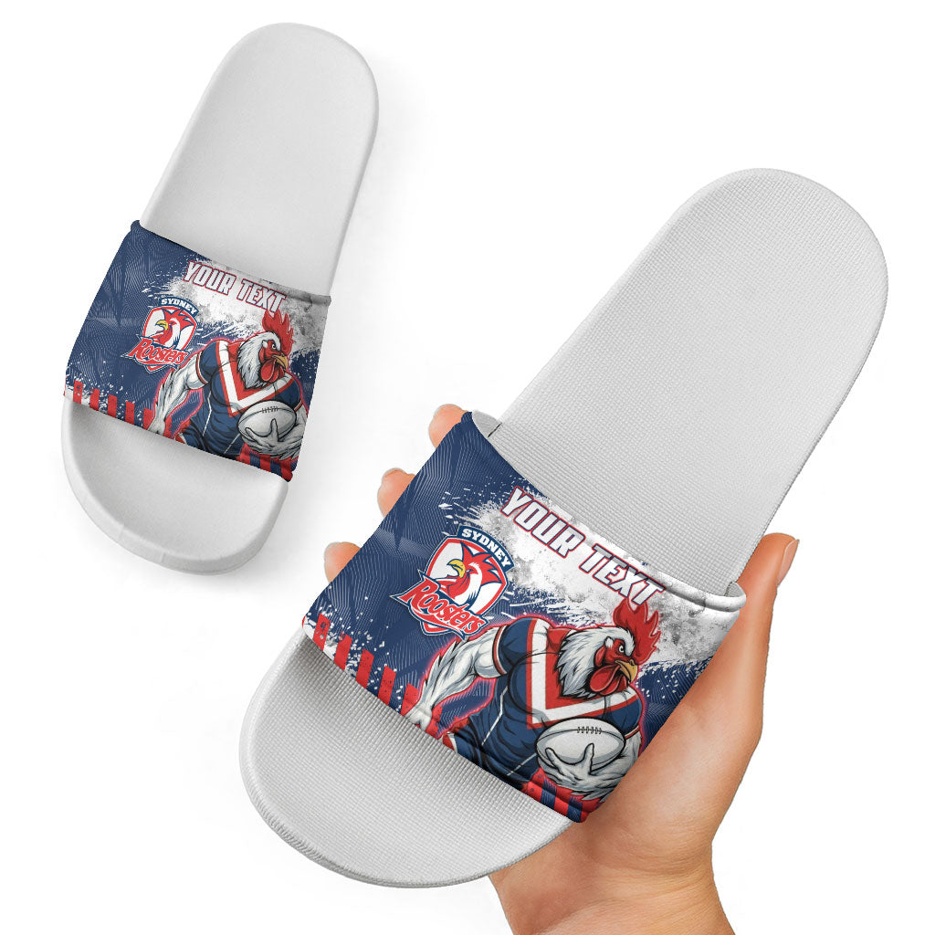 Personalized Sydney Roosters Rugby Slide Sandals Rooster Mascot - Sporty Splash Art Style